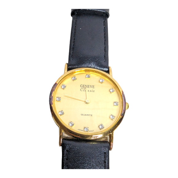 Geneve Classic Men's Quartz Wrist Watch 745906 Gold Face Stainless Steel Vtg - Picture 1 of 6